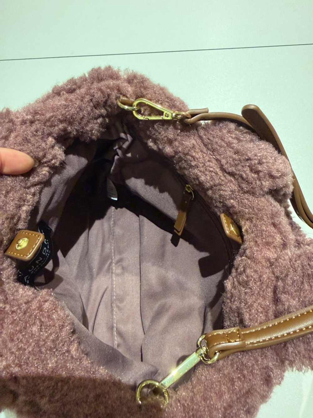 Anthropologie Plush Faux-Shearling Tote Bag in Chocolate Brown - Picture 4 of 4